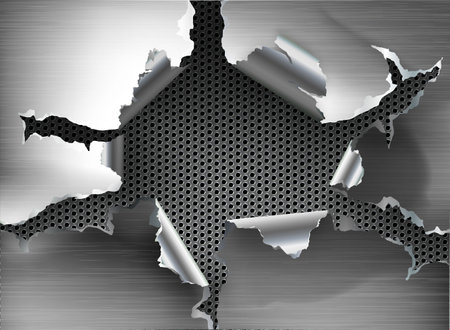 ragged Hole torn in ripped metal on steel backgroundのイラスト素材