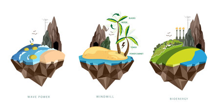 infographics renewable energy earth sun, wind and waterのイラスト素材