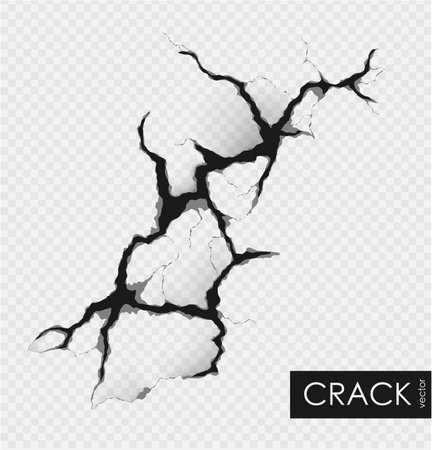 crack on the wall with broken piecesのイラスト素材