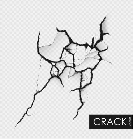 crack on the wall with broken piecesのイラスト素材