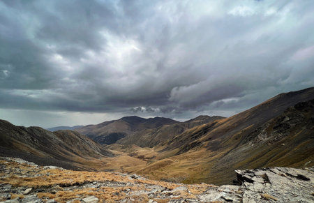 cloudy weather in the mountains with fogの写真素材