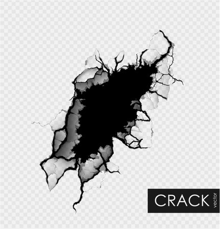 crack on the wall with broken piecesのイラスト素材