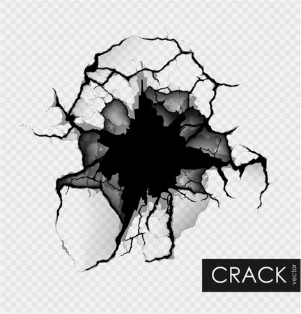 crack on the wall with broken piecesのイラスト素材