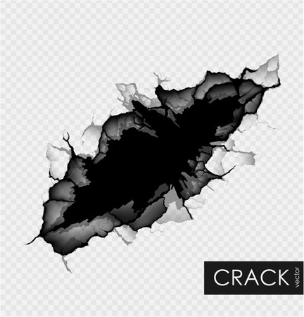 crack on the wall with broken piecesのイラスト素材