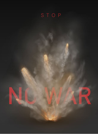 the concept of no war. explosion trail smoke bang isolated on dark backgroundのイラスト素材