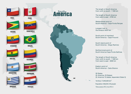 the south american map divided by countries. Vector illustrationのイラスト素材