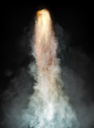 Space rocket started isolated on black backgroundのイラスト素材
