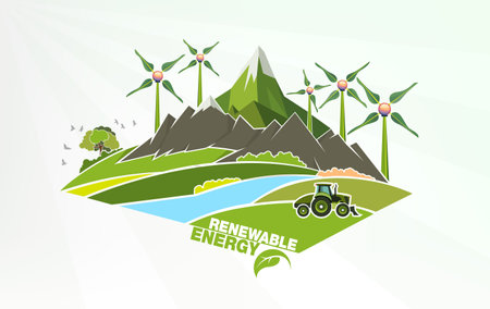 renewable energy earth sun, wind and waterのイラスト素材