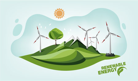 renewable energy earth sun, wind and waterのイラスト素材
