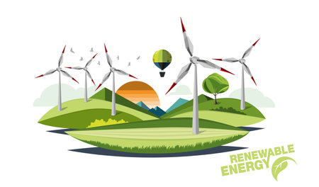 renewable energy earth sun, wind and waterのイラスト素材