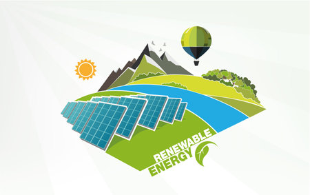 renewable energy earth sun, wind and waterのイラスト素材