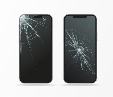 broken display in mobile phone, cracked glassのイラスト素材