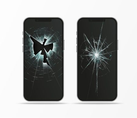 broken display in mobile phone, cracked glassのイラスト素材