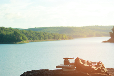 Relax time on holiday in beautiful nature, concept travel, color of vintage tone and soft focus.の写真素材
