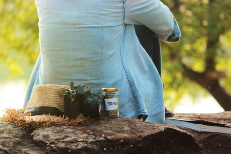 Relax time on holiday in beautiful nature, concept travel, color of vintage tone and soft focus.の写真素材