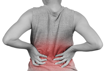 Inflammation colored in red of young Woman suffering, healthcare and problem concept - isolated on white background with clipping path.の写真素材