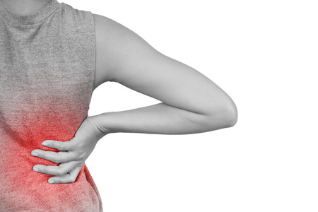 Inflammation colored in red of young Woman suffering, healthcare and problem concept - isolated on white background with clipping path.の写真素材