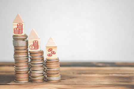 money stack step up growing growth saving money with business strategy symbols, ideas about saving money for future use - business success concept.の写真素材