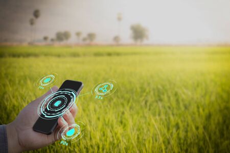 Smart technology with Internet of things, futuristic agriculture concept Analysis report water light...