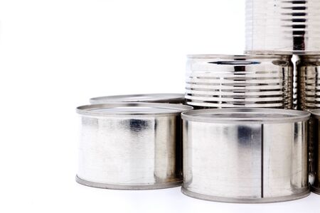 Group standing cans in white background and space for wordingの写真素材
