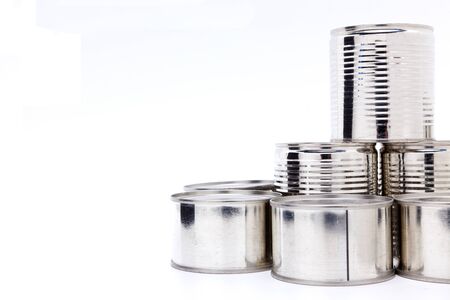 Group standing cans in white background and space for wordingの写真素材