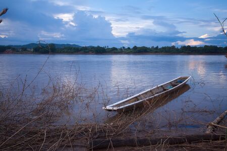 A boat in Mekong River ,Thailandの写真素材