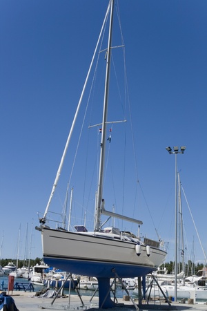 Yacht in maintenance in Novigrad marina, Croatiaの写真素材
