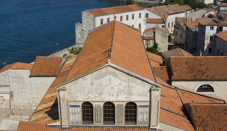 High view on Euphrasian basilica in the historic centre of Porec, Croatiaの写真素材
