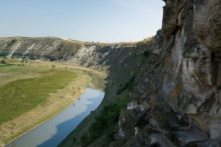 Mountain, river, valley. View from the old stone Rupester Monastery in Orhei Vechi, Moldova.の写真素材