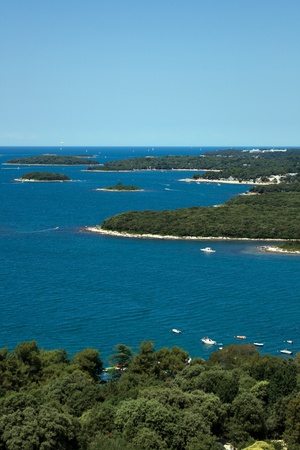 View on small islands from Vrsar city bell towerの写真素材
