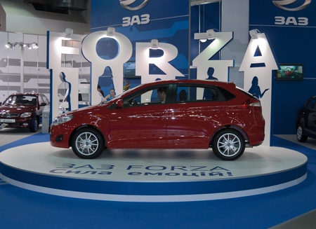 Kiev, Ukraine - May 28, 2011: Car model ZAZ Forza is displayed on booth at 19th International SIAâ2011 Motor Show. のeditorial素材