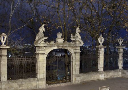 Medieval gothic gates at night. St. George's Cathedral, Lviv, Ukraine. A baroque-rococo cathedral...