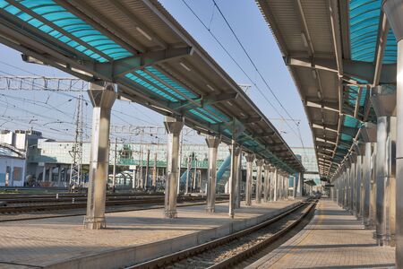 Modern railroad station platform. Donetsk, Ukraine.