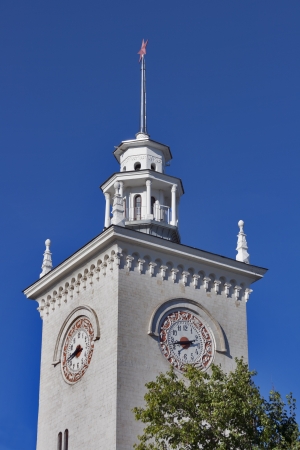 Clock tower of Simferopol railroad station. Crimea, Ukraine の写真素材