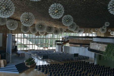 Yalta, Ukraine - September 13, 2012: Empty Congress Hall of hotel Yalta Intourist Complex in Yalta, Ukraine. Yalta Intourist Hotel Complex was built in 1977, the design work was performed by A.T. Polyansky.のeditorial素材