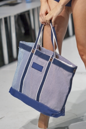 Blue beach bag on model showのeditorial素材