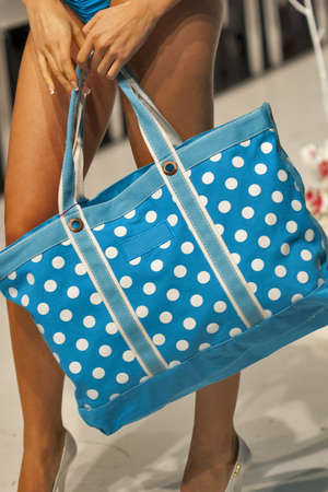 Blue beach bag on model showのeditorial素材