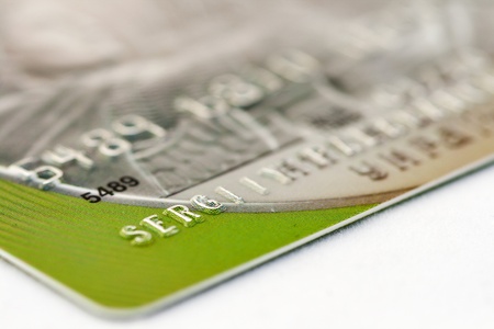 Credit bank card macro against white backgroundの写真素材