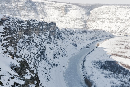 Winter Orhei Vechi cave monastery in Moldova の写真素材