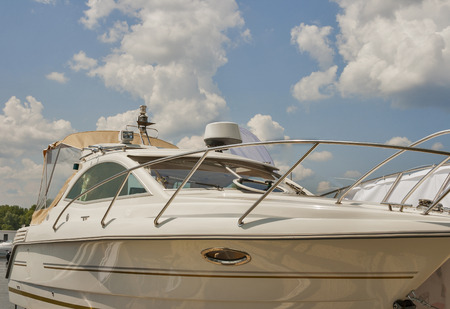 white luxury yacht moored closeup