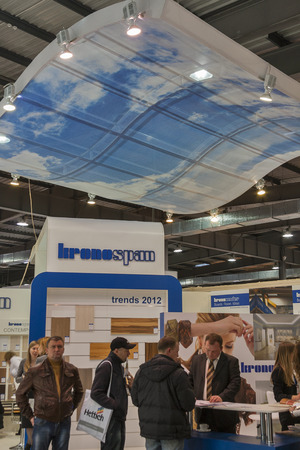 Kronospan furniture company booth during Kiev International Furniture Forum at Kyiv Expo Plaza Exhibition Center in Kiev, Ukraine.のeditorial素材