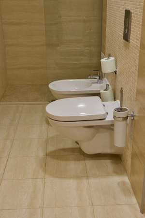 toilet room with wc, bidet and shower