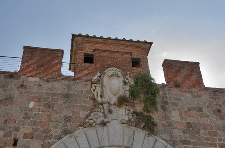 Coat of arms of the House of Medici on Pisa city wall. Tuscany, Italy.のeditorial素材