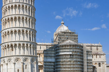 Leaning Tower and Pisa Duomo Cathedral during reconstructionのeditorial素材