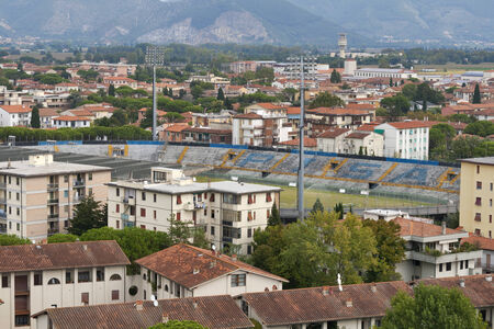 Cityscape with stadium Arena Garibaldi in Pisa, Tuscany, Italyのeditorial素材