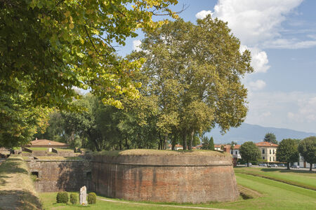 Lucca medieval surrounding city walls, Italyの写真素材