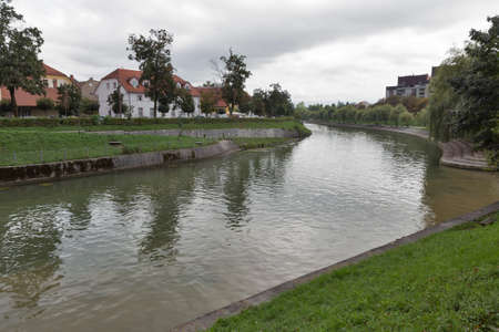 Confluence of Ljubljanica and Gradascica rivers in Ljubljana, Sloveniaの写真素材