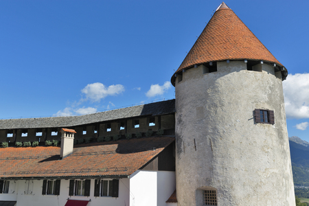 Tower of Bled Castle, clear sky and small cloud. Sloveniaのeditorial素材