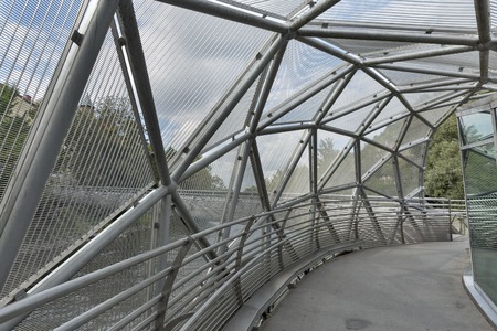 GRAZ, AUSTRIA - SEPTEMBER 11, 2015:  Glass and metal dome of the artificial island Murinsel on Mur river, designed by American architect Vito Acconci and built for the European Cultural Capital 2003.のeditorial素材
