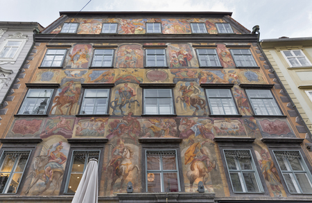 GRAZ, AUSTRIA - SEPTEMBER 11, 2015: Duke court baroque building facade  in downtown on Herrengasse street. Graz is the capital of federal state of Styria and second largest city in Austria.のeditorial素材
